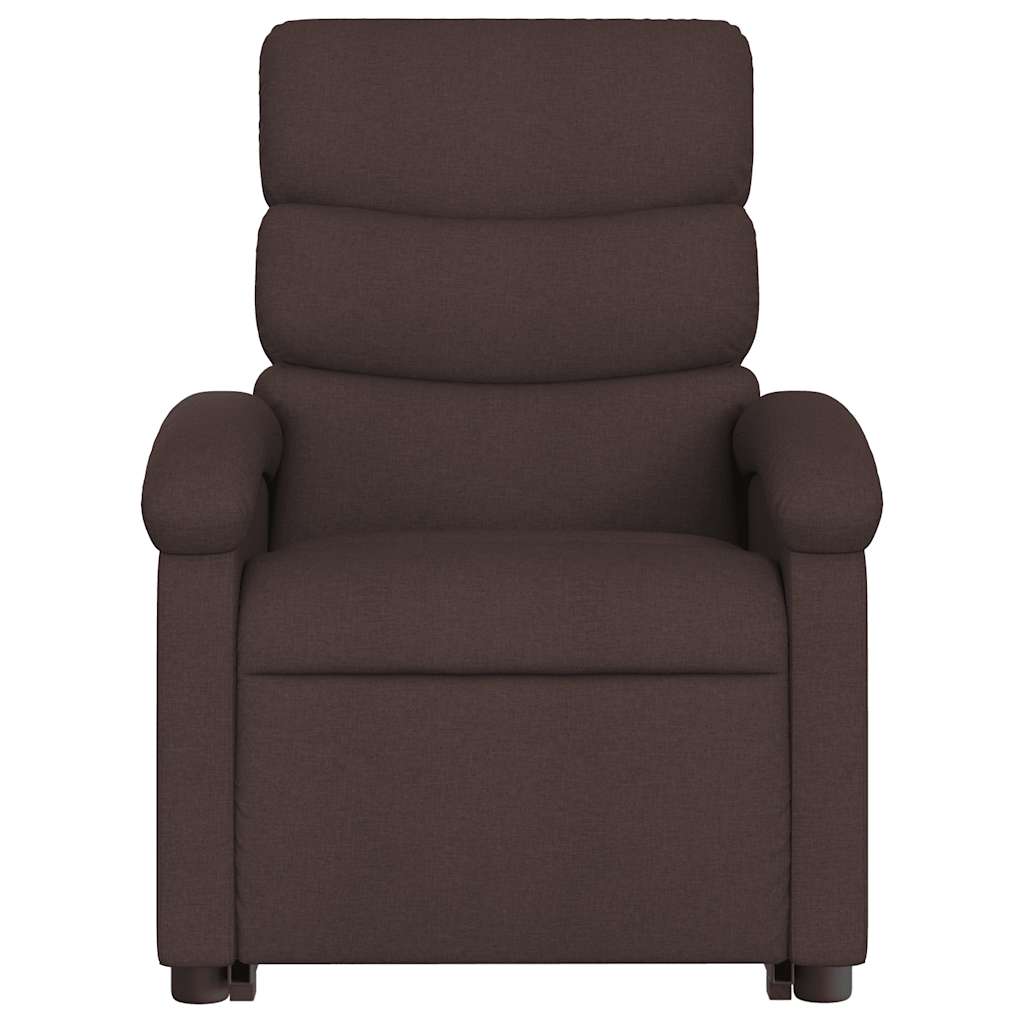 Poltrona massagens reclinável elevatória tecido castanho-escuro