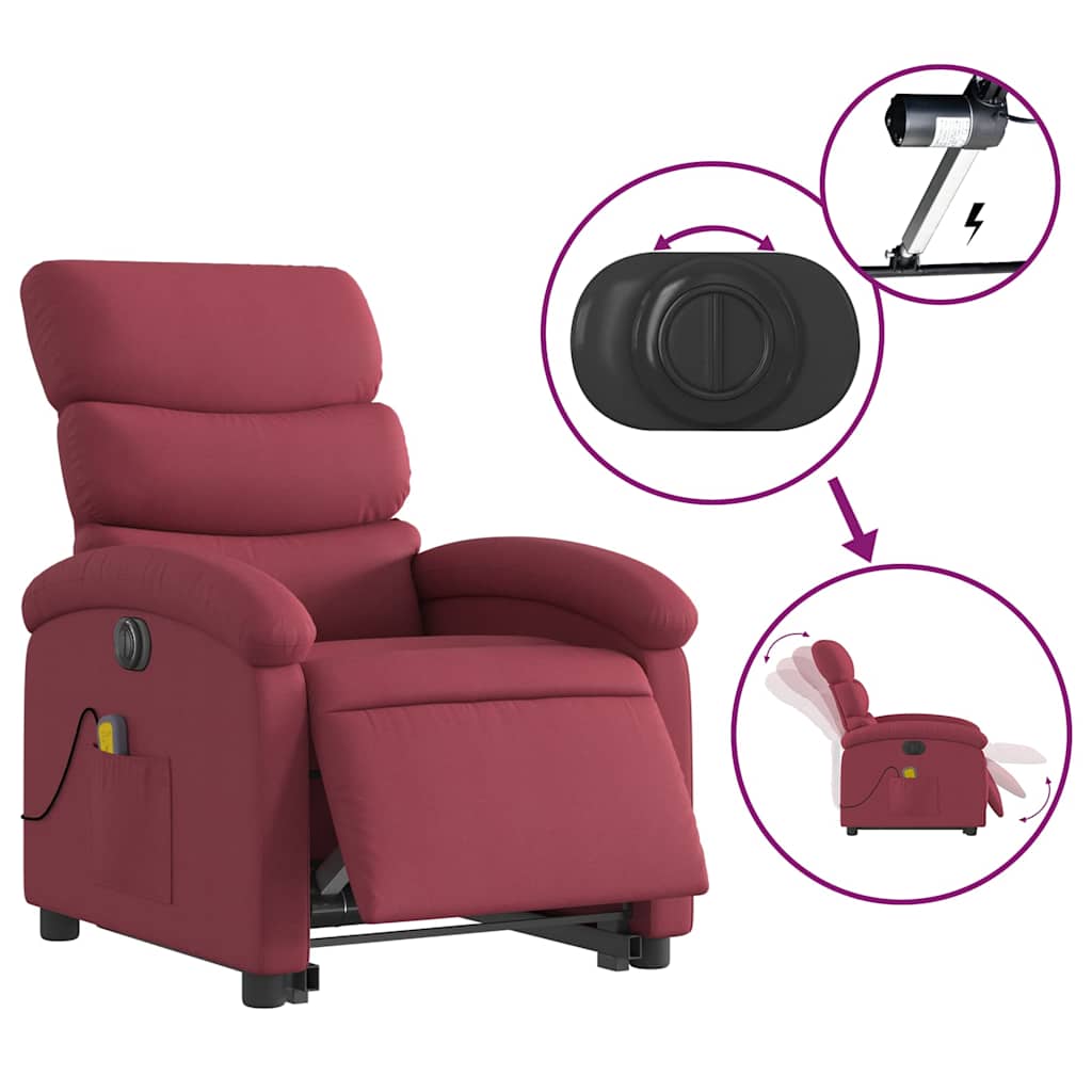 Poltrona elevatória de massagens elétrica tecido vermelho tinto