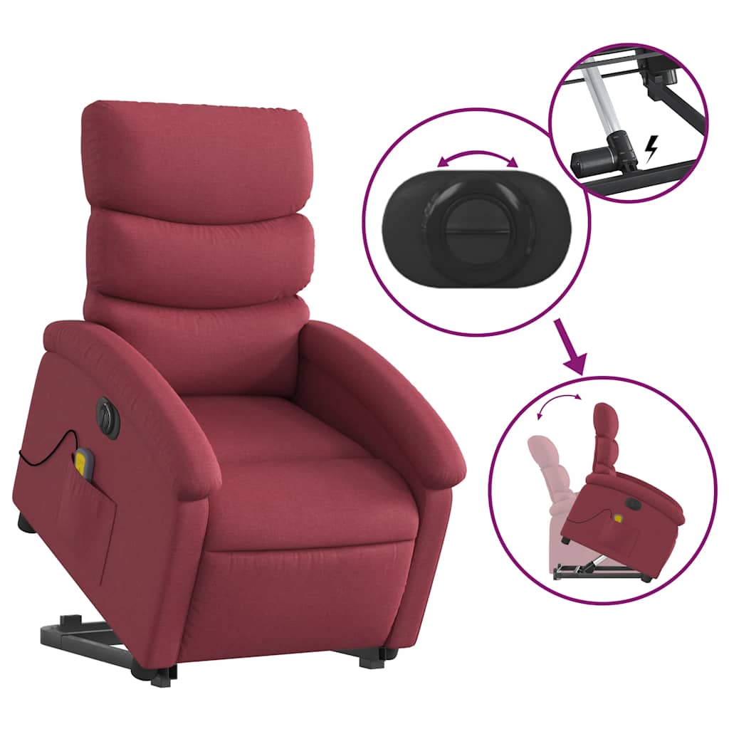 Poltrona elevatória de massagens elétrica tecido vermelho tinto