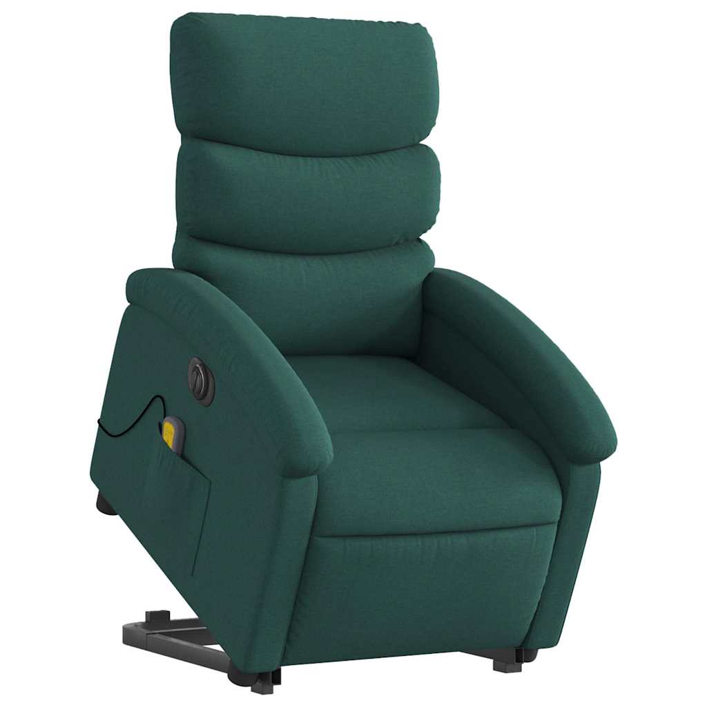 Poltrona elétrica elevatória massagens tecido verde-escuro