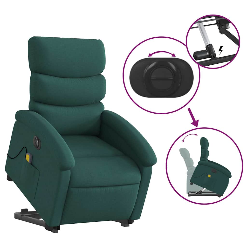 Poltrona elétrica elevatória massagens tecido verde-escuro