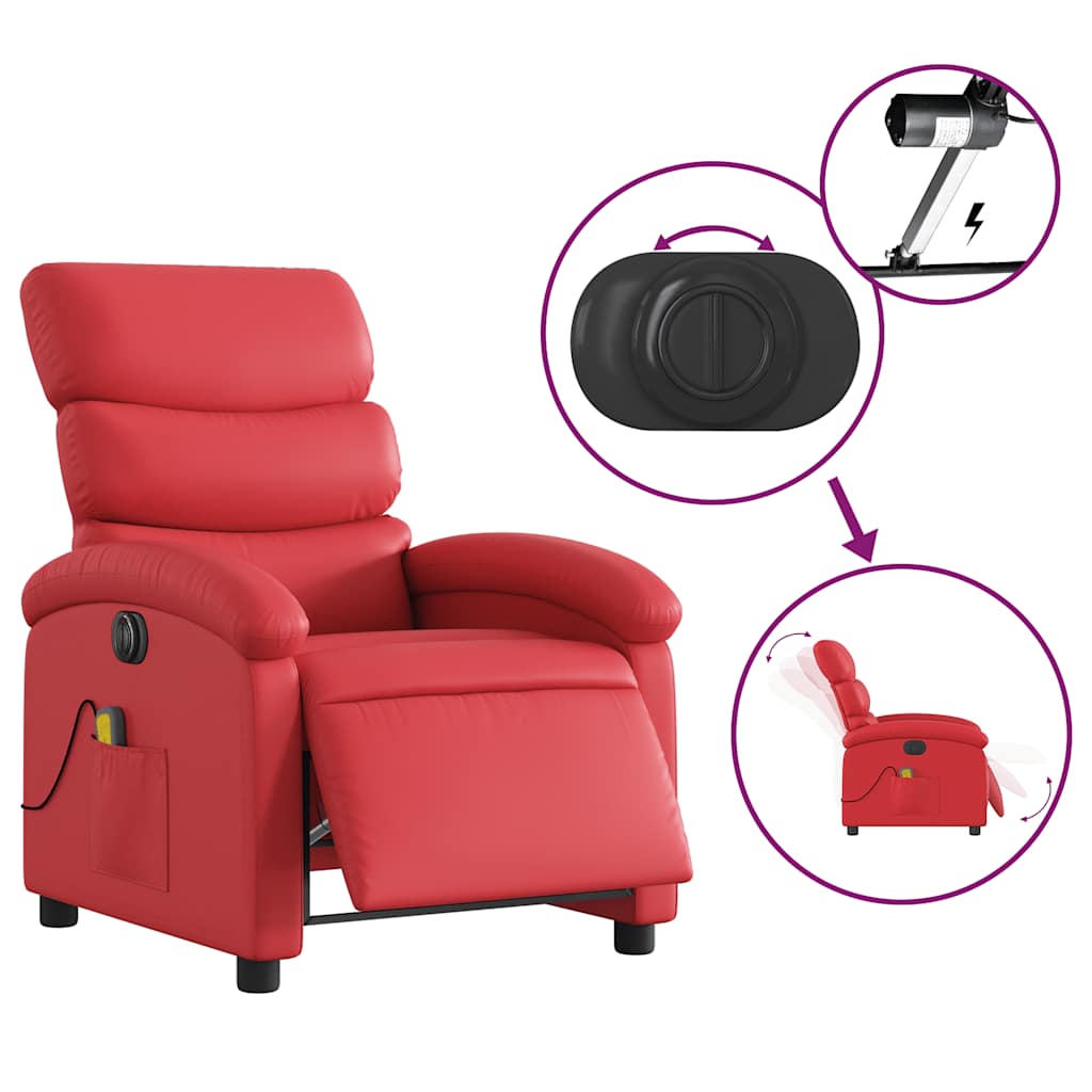 Poltrona massagens reclinável elétrica couro artif. vermelho