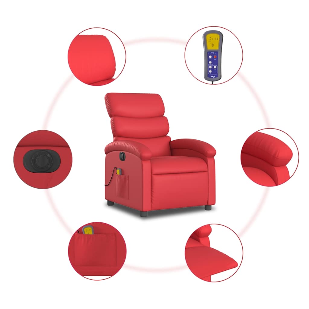 Poltrona massagens reclinável elétrica couro artif. vermelho