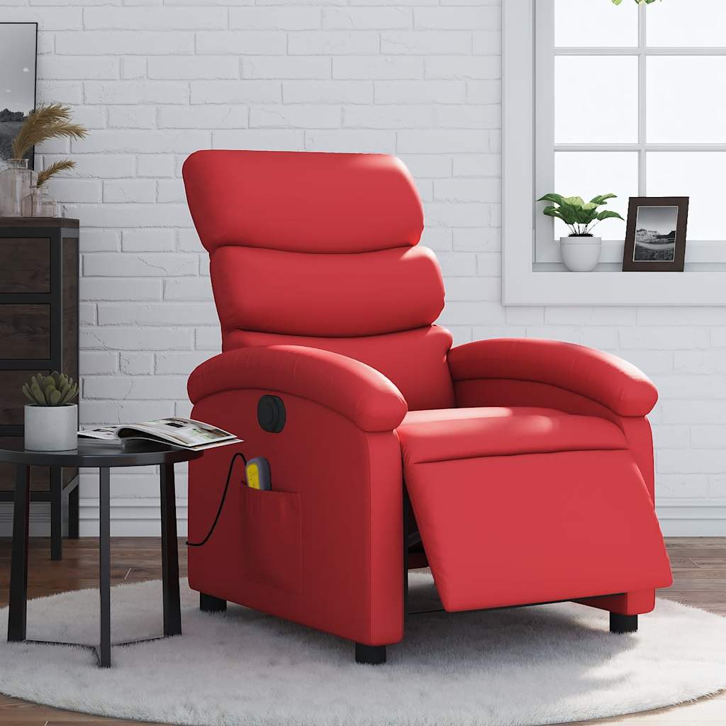 Poltrona massagens reclinável elétrica couro artif. vermelho