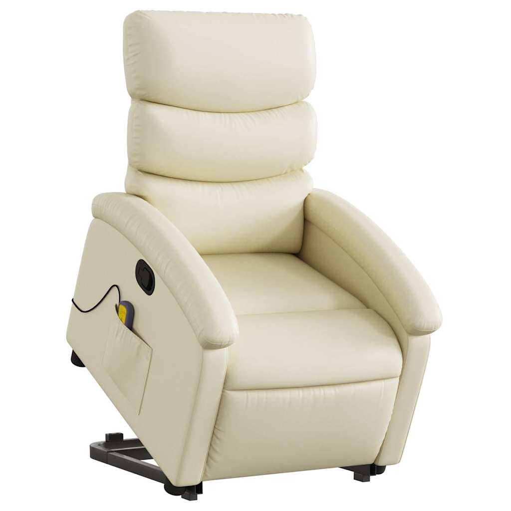Poltrona reclinável de massagens couro artificial cor creme