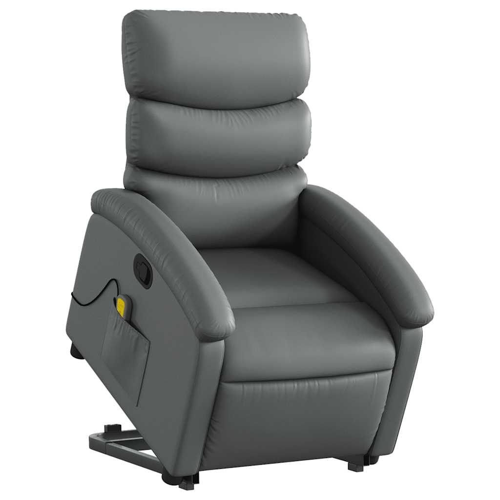 Poltrona massagens reclinável elevatória couro artif. cinzento
