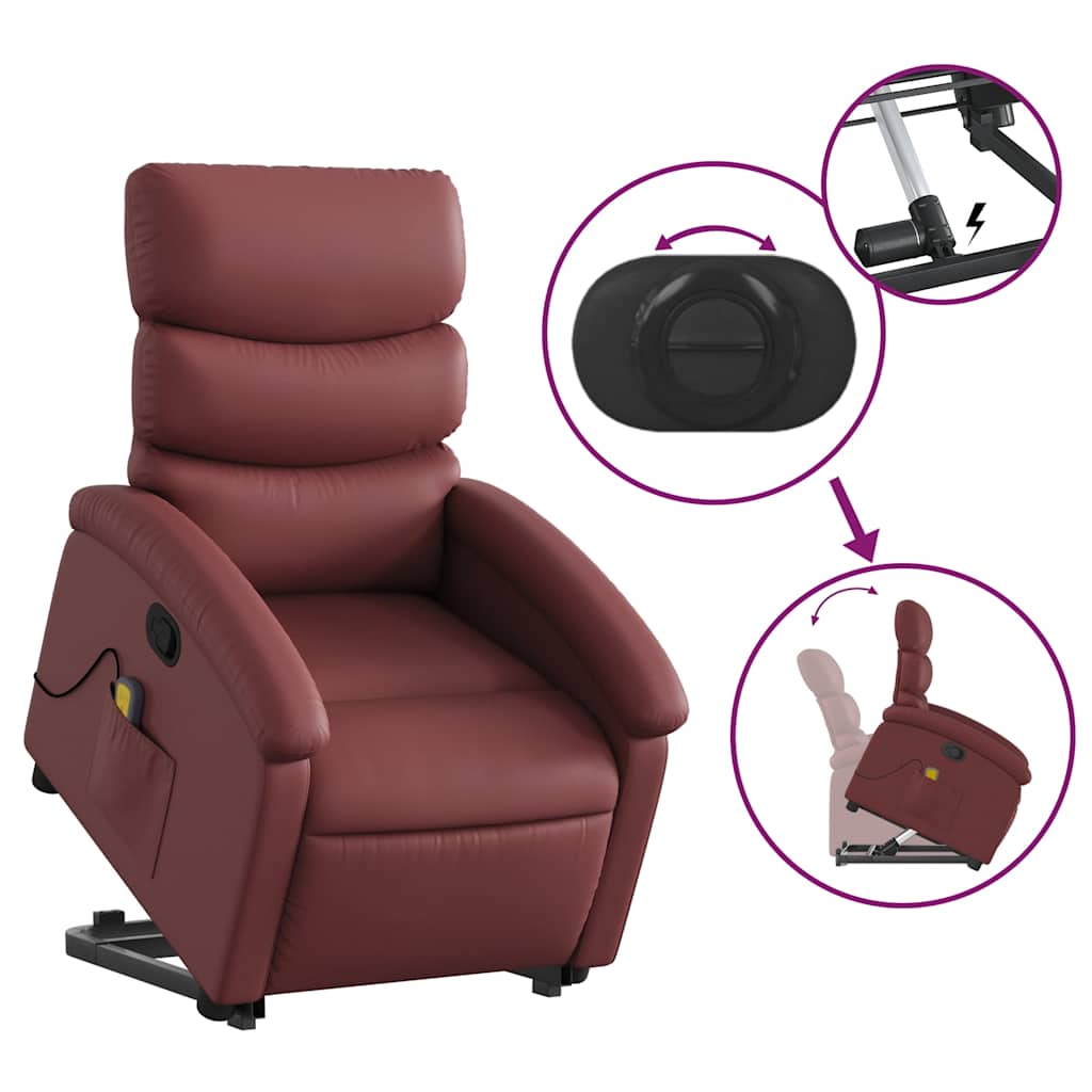 Poltrona massagens reclinável couro artificial vermelho tinto