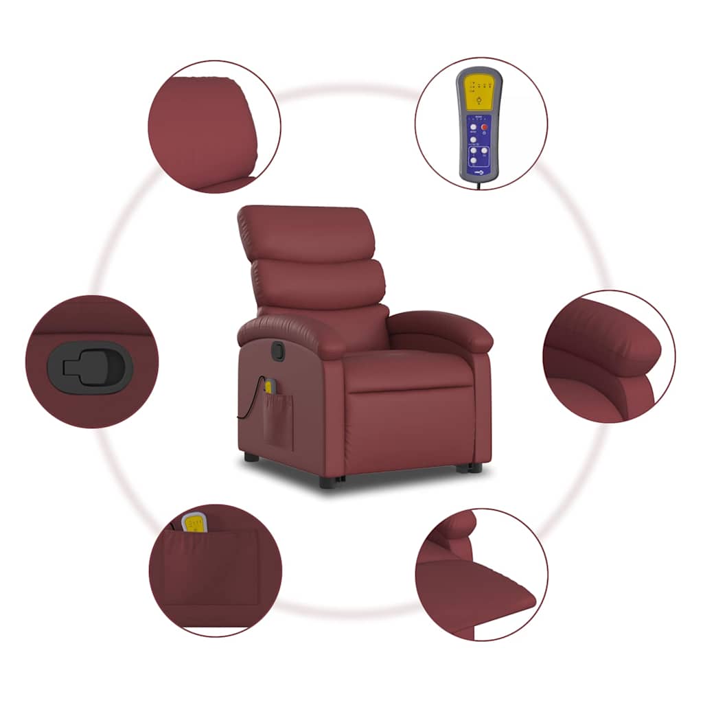 Poltrona massagens reclinável couro artificial vermelho tinto