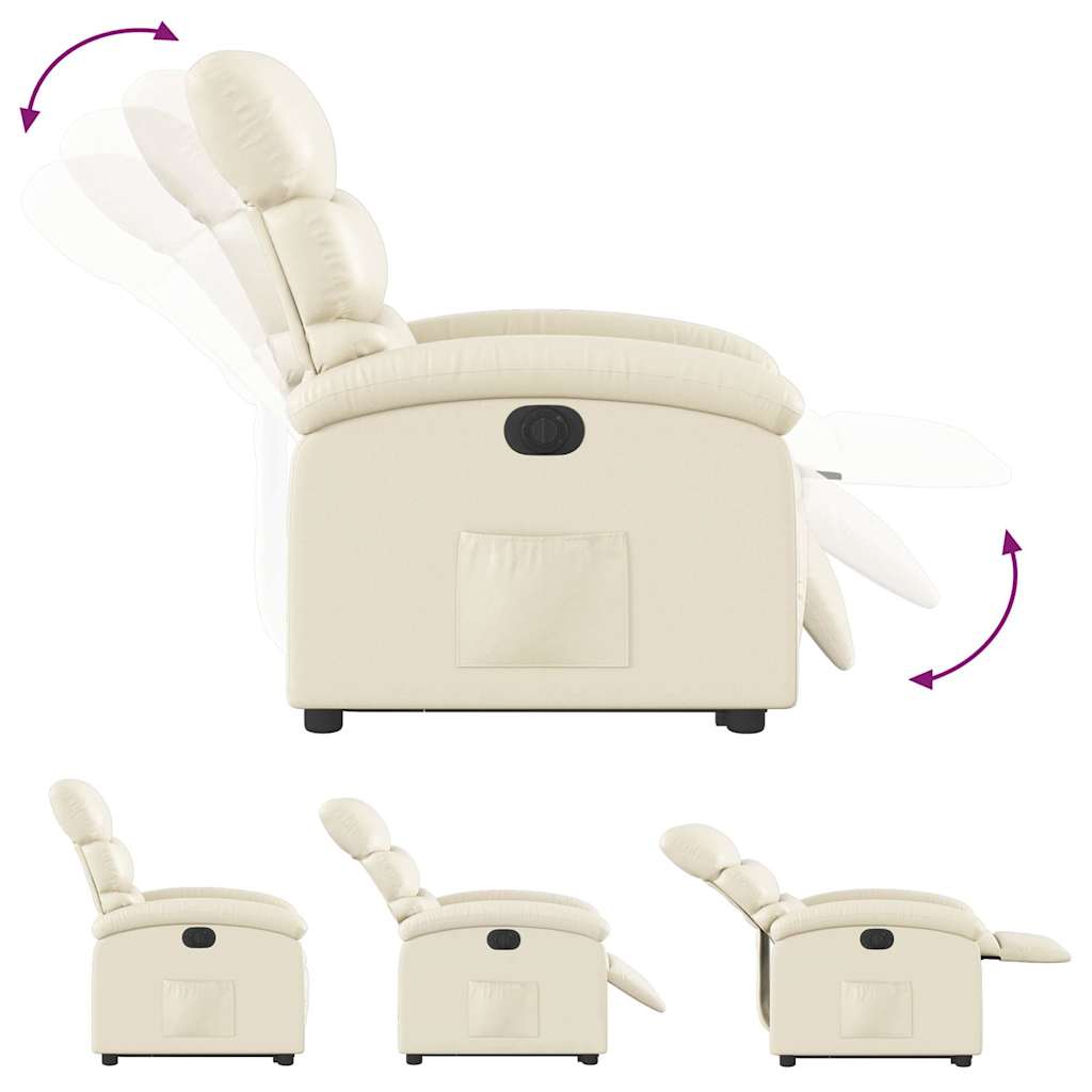 Poltrona reclinável elevatória elétrica couro artificial creme