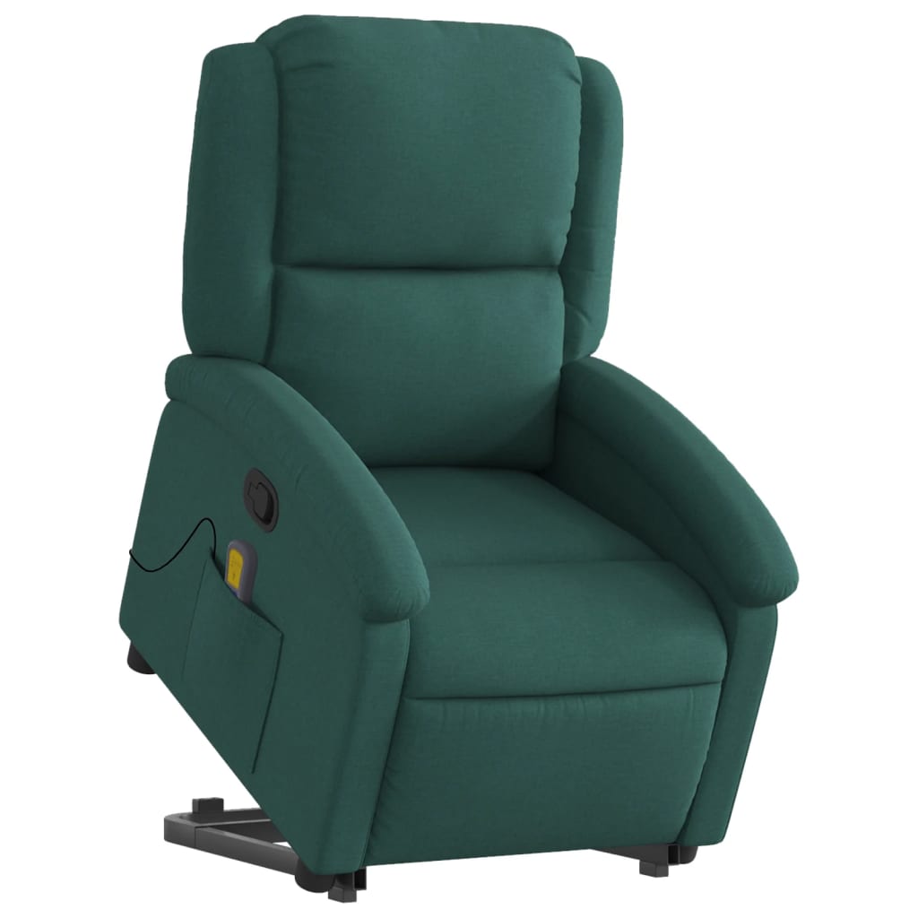 Poltrona reclinável elevatória de massagens tecido verde-escuro