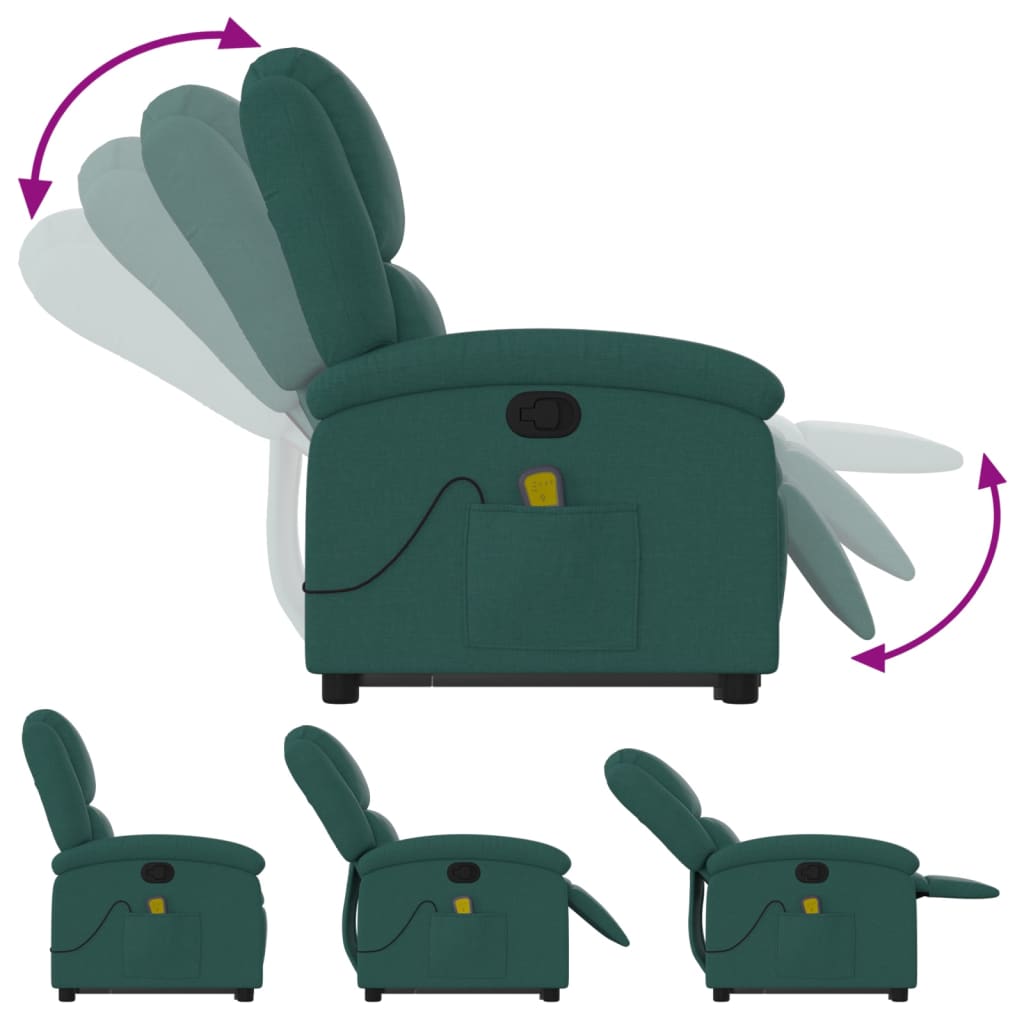 Poltrona reclinável elevatória de massagens tecido verde-escuro