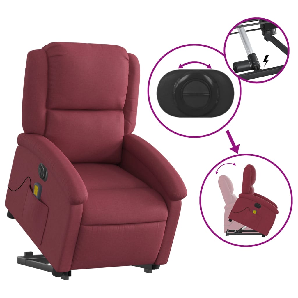 Poltrona elevatória de massagens elétrica tecido vermelho tinto