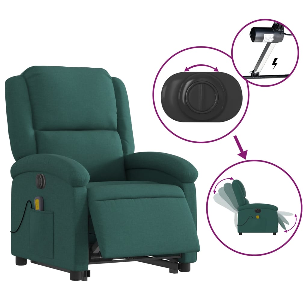 Poltrona elétrica elevatória massagens tecido verde-escuro