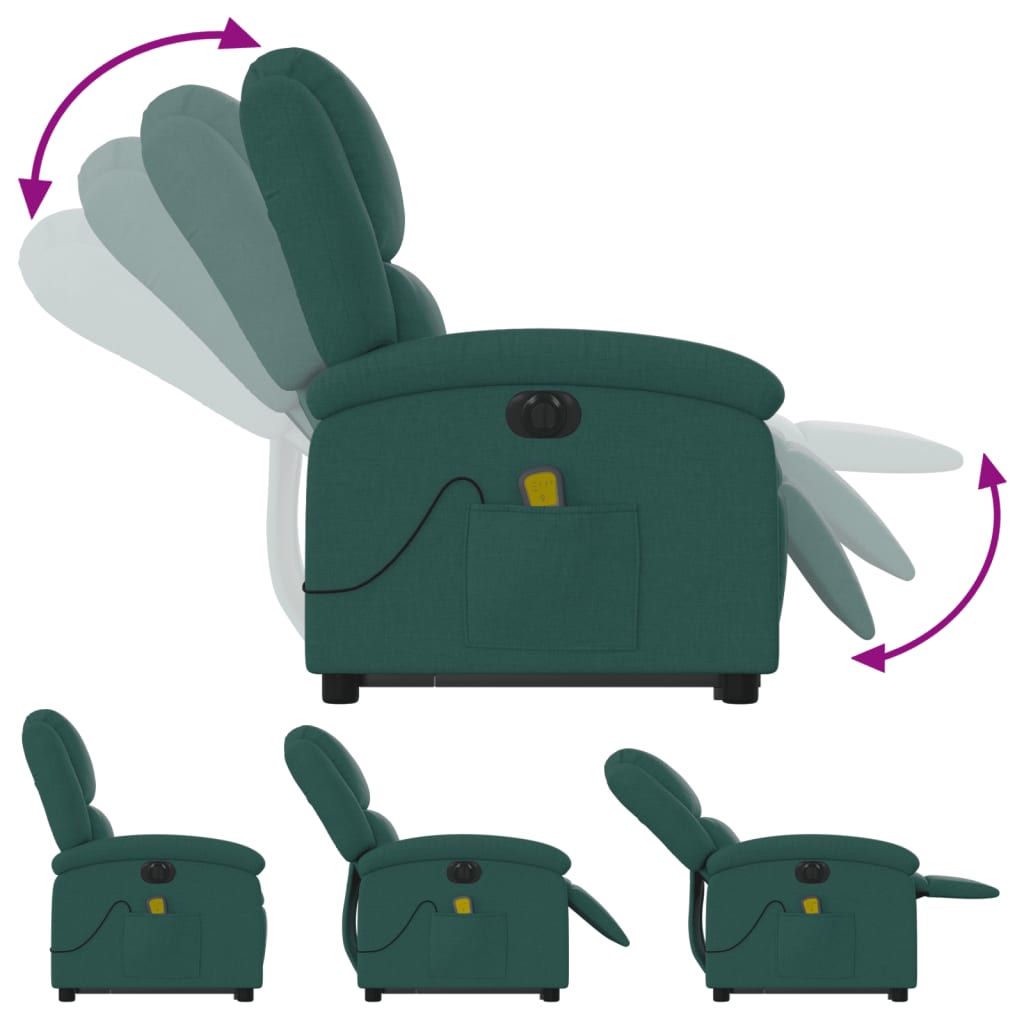 Poltrona elétrica elevatória massagens tecido verde-escuro