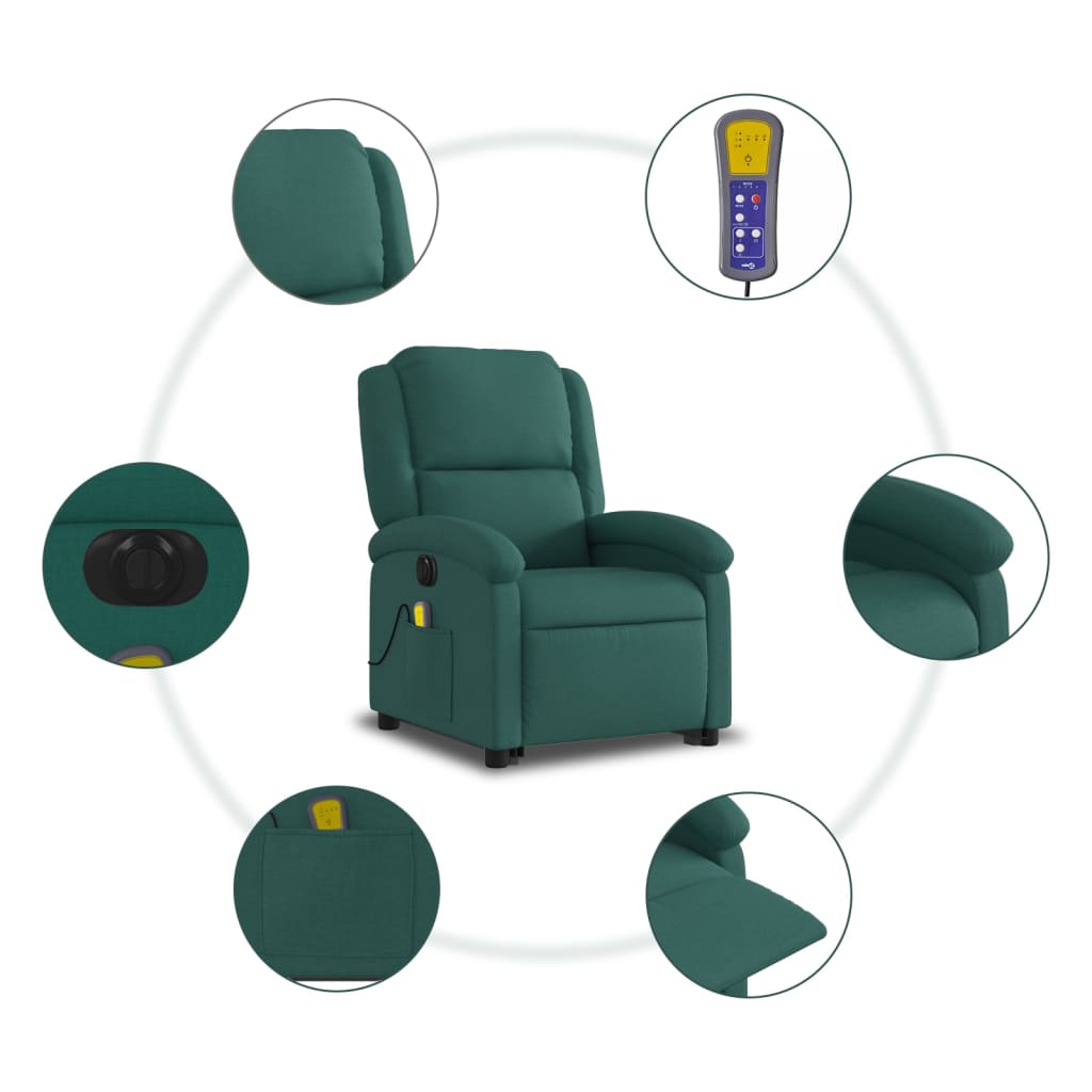 Poltrona elétrica elevatória massagens tecido verde-escuro