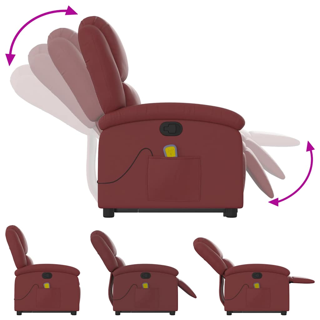 Poltrona massagens reclinável couro artificial vermelho tinto