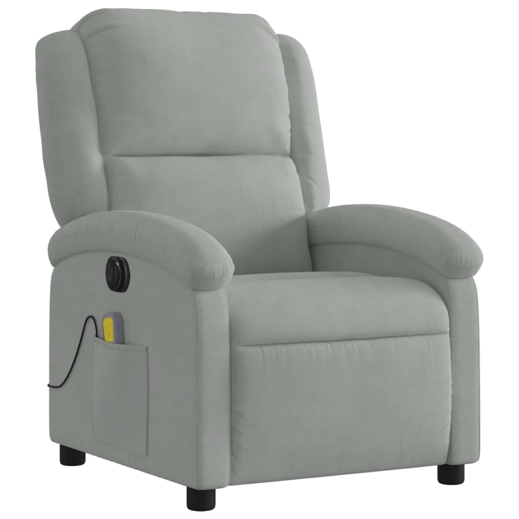 Poltrona de massagens reclinável elétrica veludo cinzento-claro