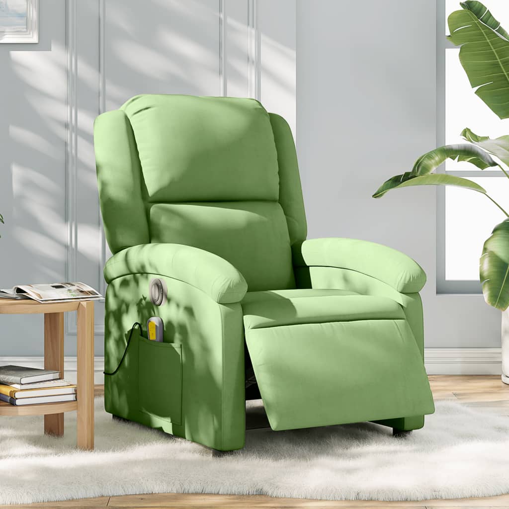 Poltrona de massagens reclinável elétrica veludo verde-claro