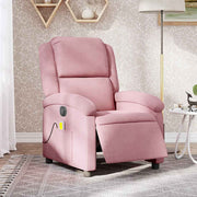 Poltrona de massagens reclinável elétrica veludo rosa