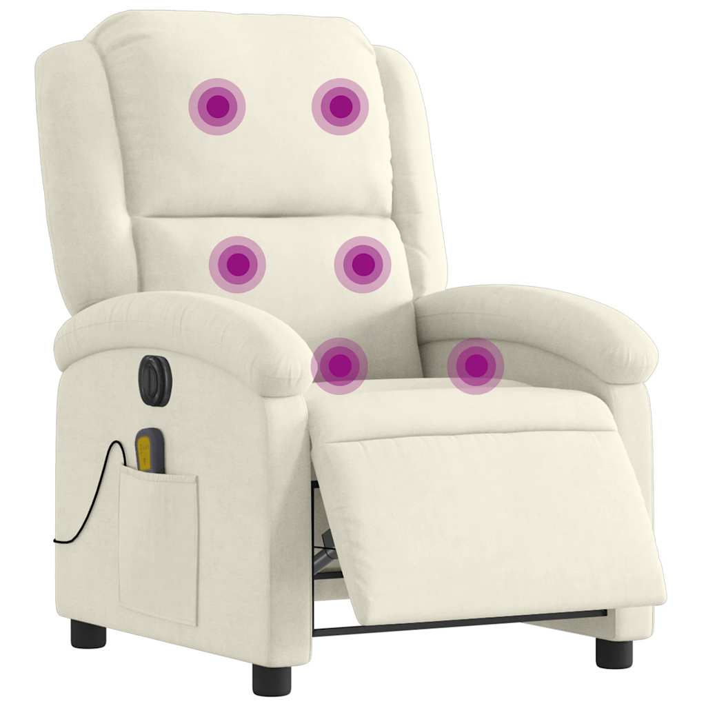 Poltrona de massagens reclinável elétrica veludo cor creme