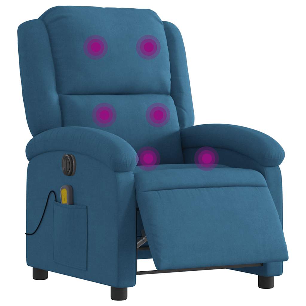 Poltrona de massagens reclinável elétrica veludo azul
