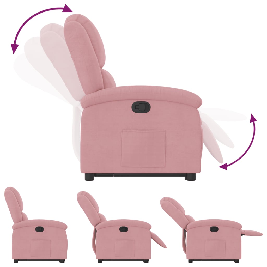 Poltrona reclinável elevatória veludo rosa