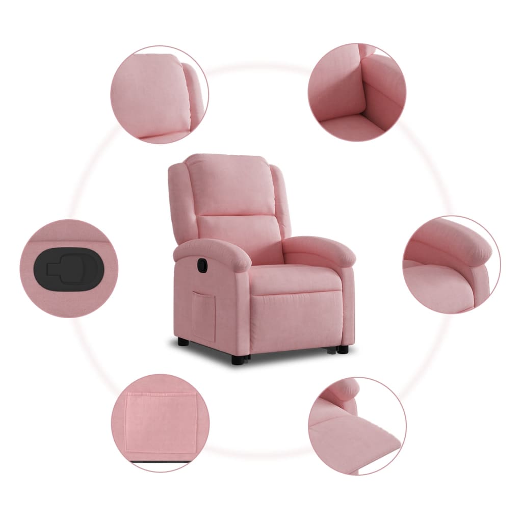 Poltrona reclinável elevatória veludo rosa