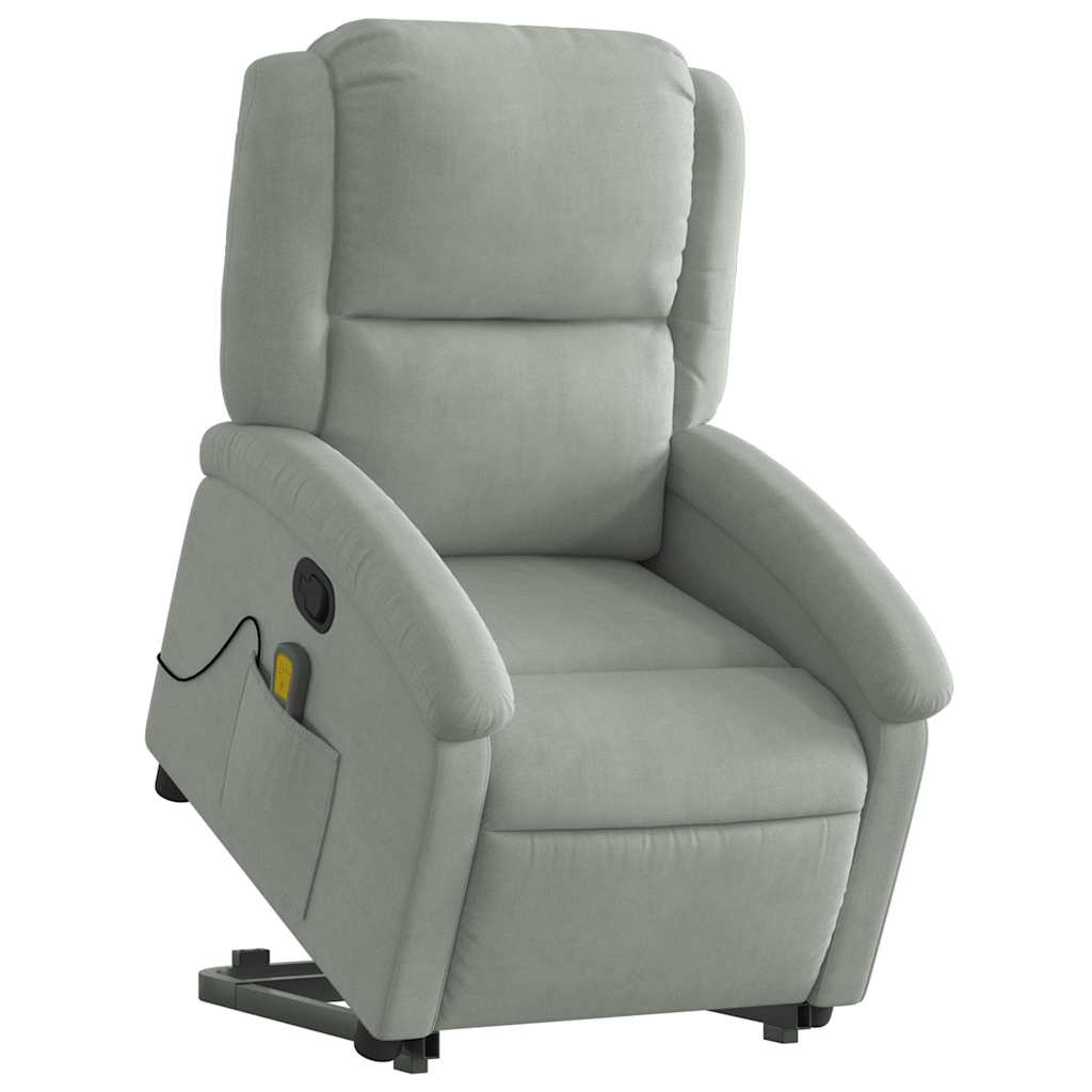 Poltrona elevatória de massagens veludo cinza-claro