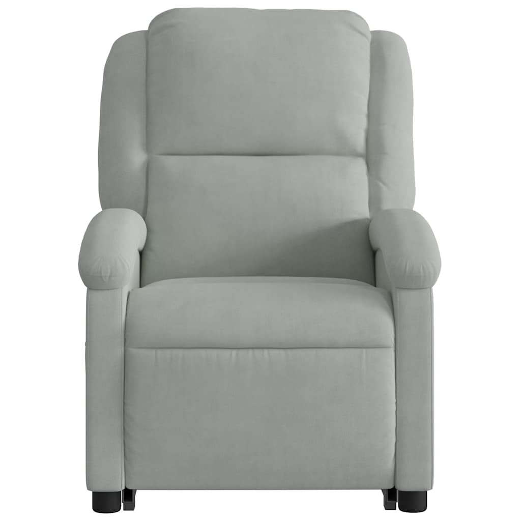 Poltrona elevatória de massagens veludo cinza-claro