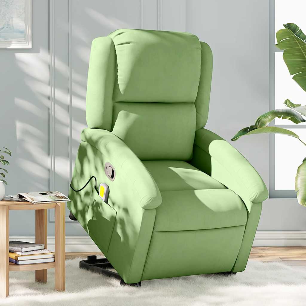 Poltrona elevatória de massagens veludo verde-claro