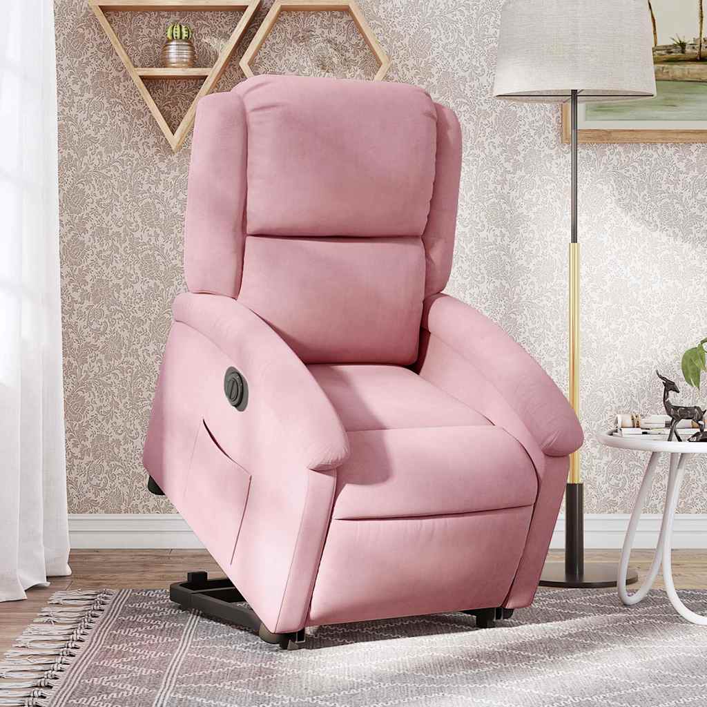 Poltrona reclinável elevatória elétrica veludo rosa