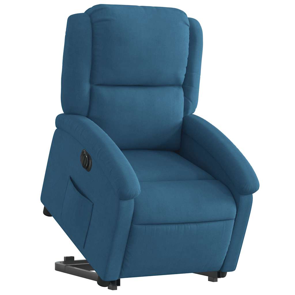 Poltrona reclinável elevatória elétrica veludo azul