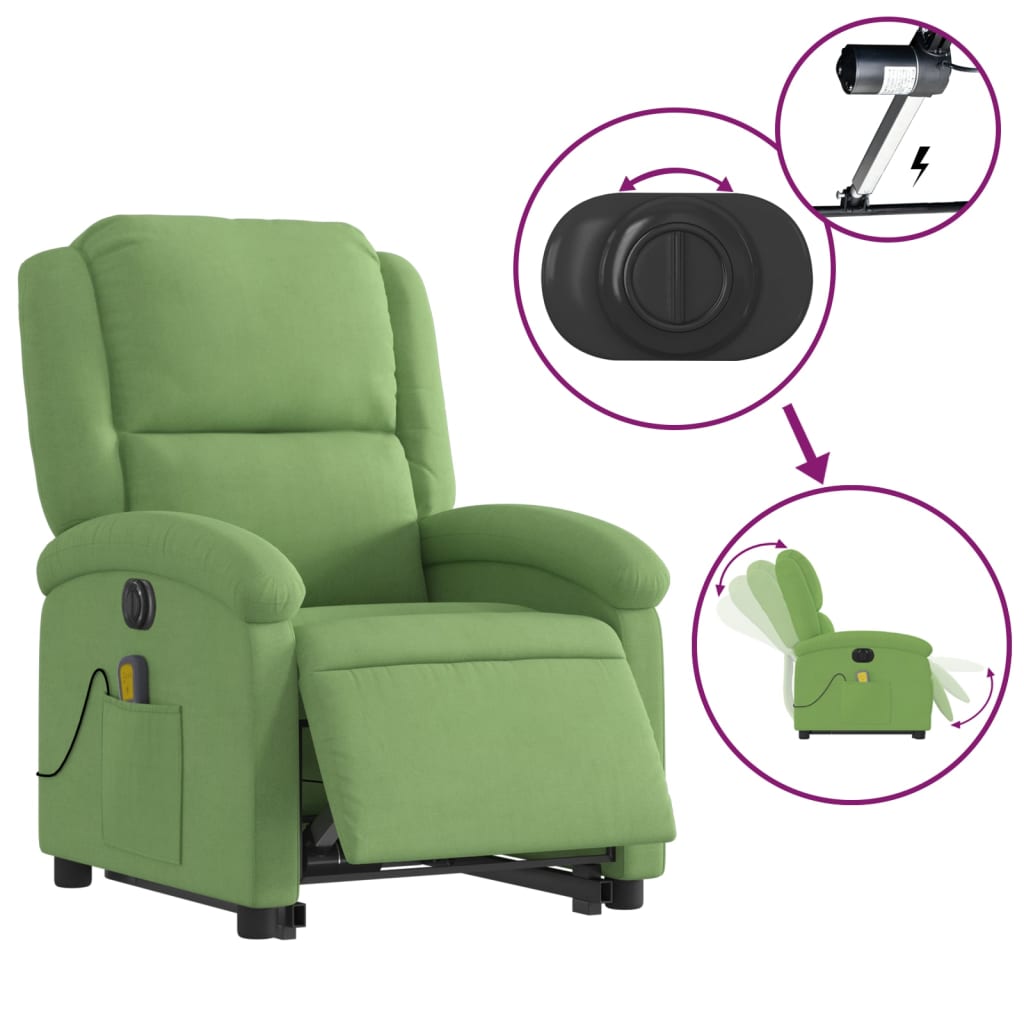 Poltrona massagens elevatória elétrica veludo verde-claro