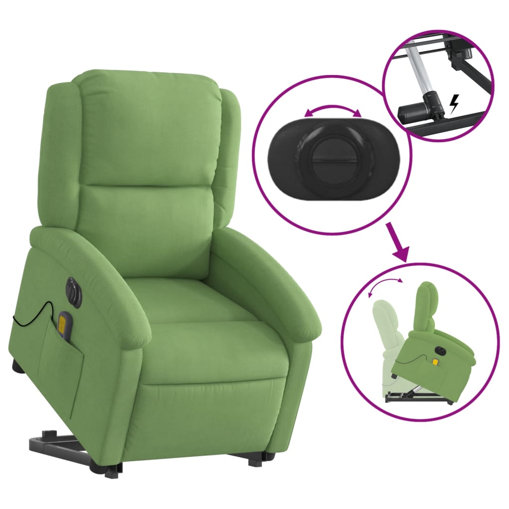 Poltrona massagens elevatória elétrica veludo verde-claro