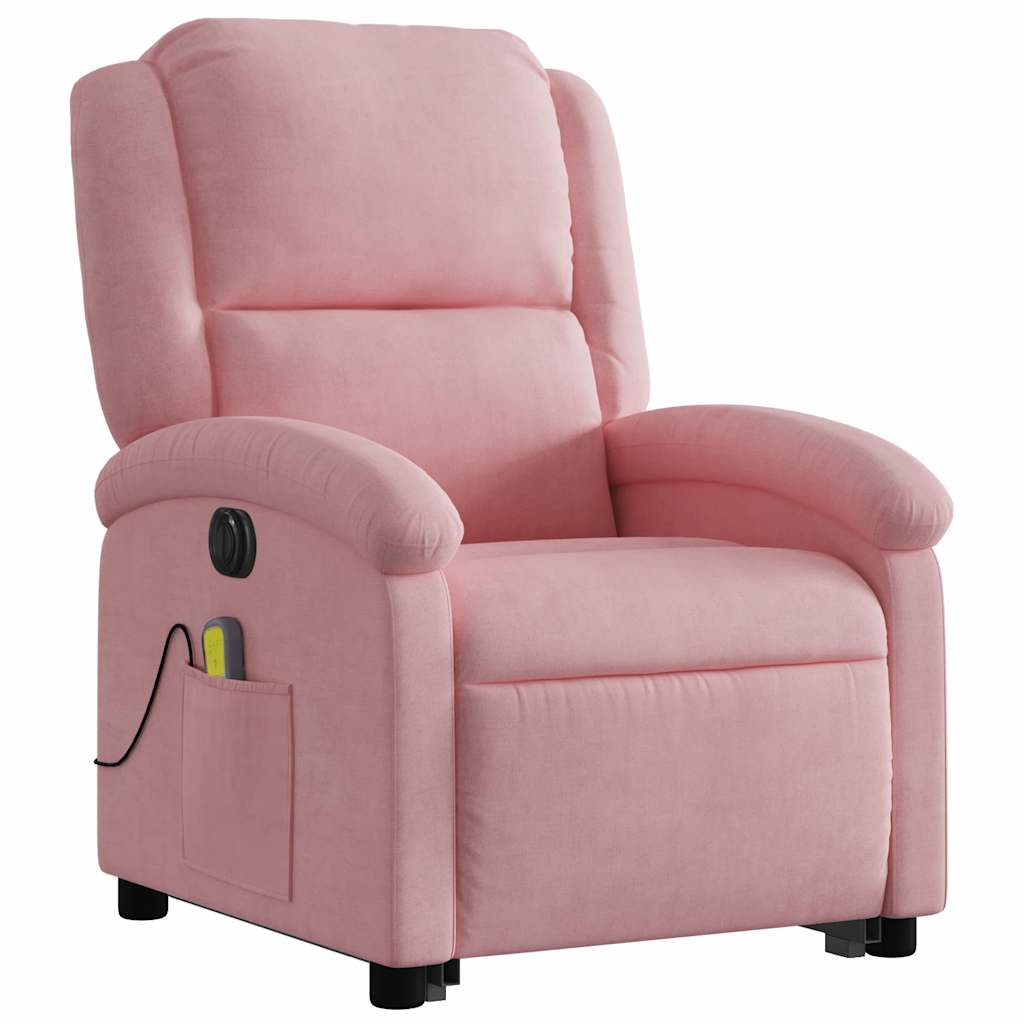 Poltrona massagens reclinável elevatória elétrica veludo rosa