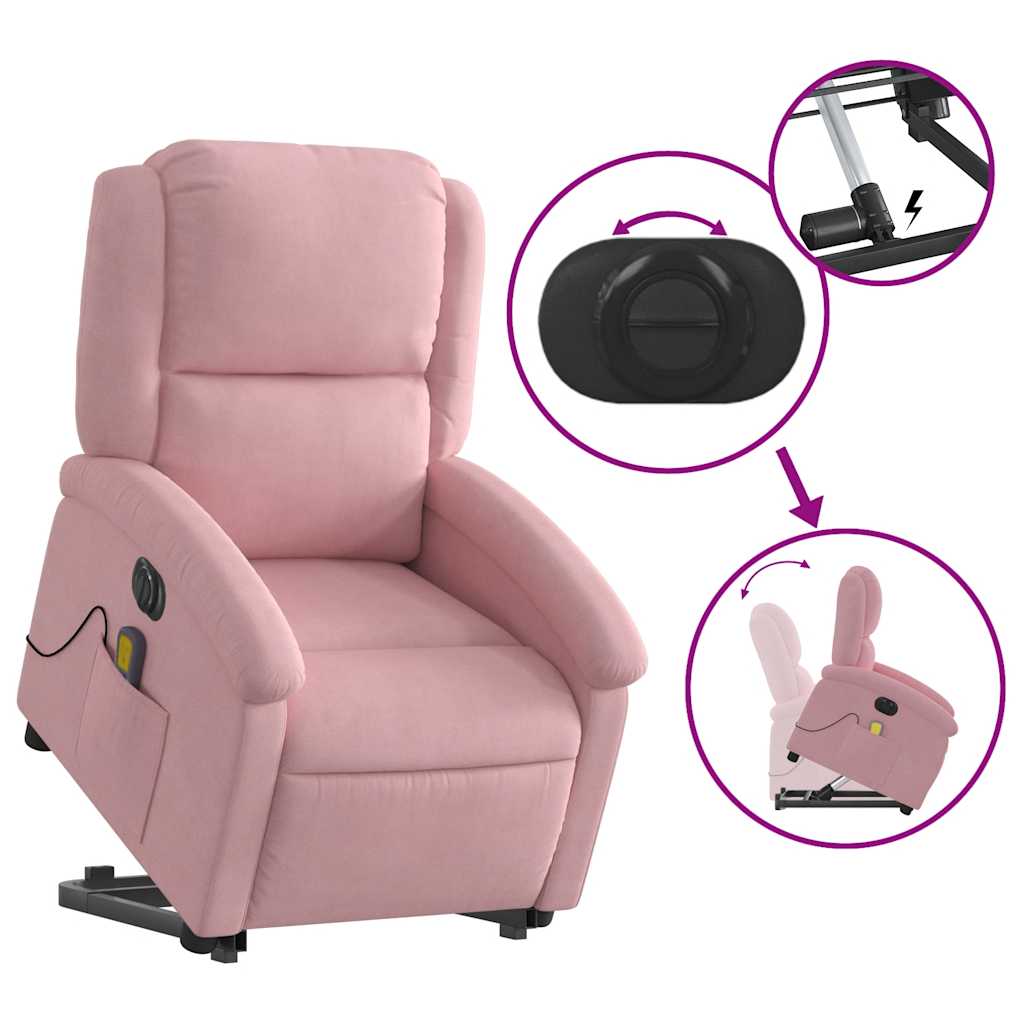 Poltrona massagens reclinável elevatória elétrica veludo rosa