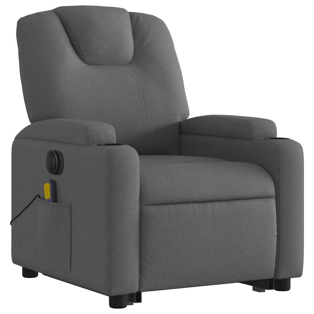 Poltrona elétrica elevatória massagens tecido cinzento-escuro