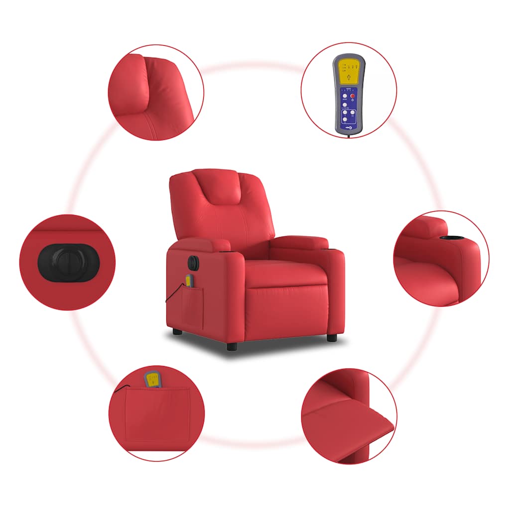 Poltrona massagens reclinável elétrica couro artif. vermelho