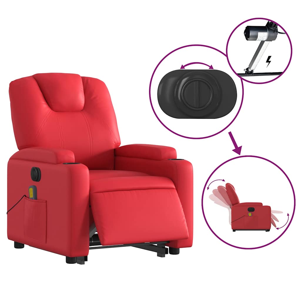 Poltrona reclinável elevatória elétrica couro artif. vermelho