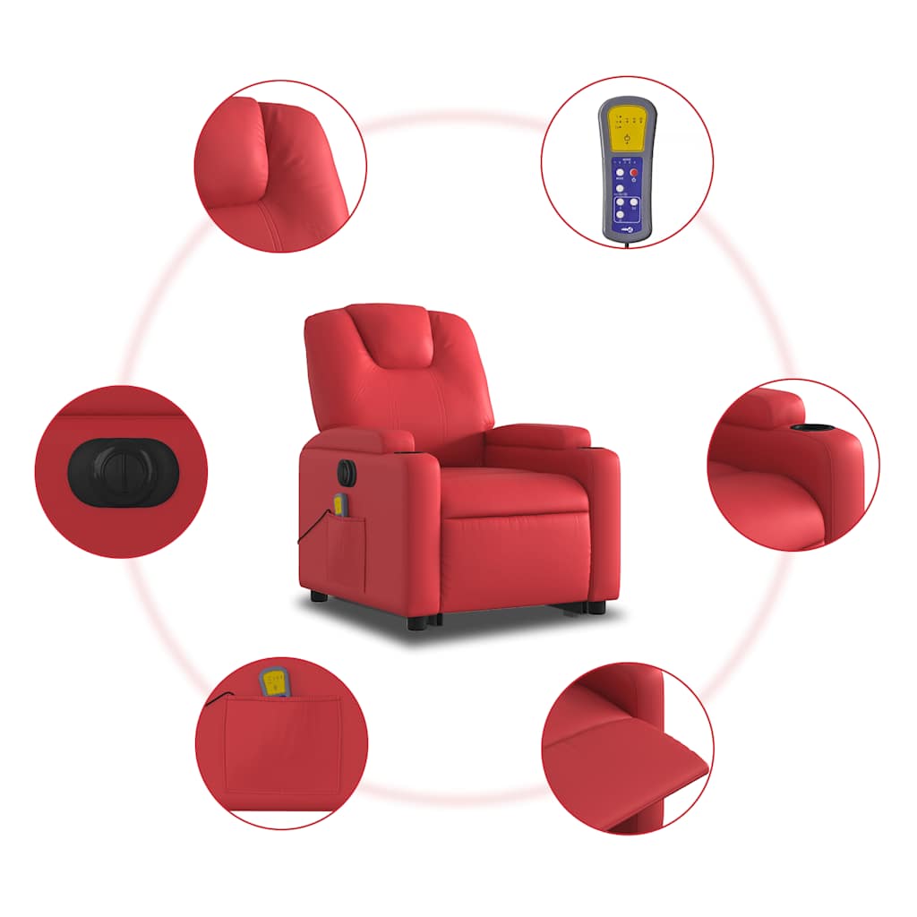Poltrona reclinável elevatória elétrica couro artif. vermelho
