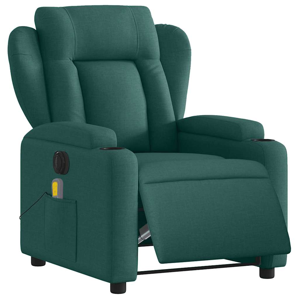 Poltrona reclinável de massagens elétrica tecido verde-escuro