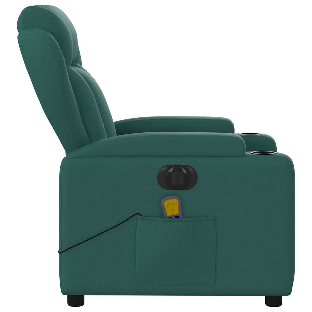 Poltrona reclinável de massagens elétrica tecido verde-escuro