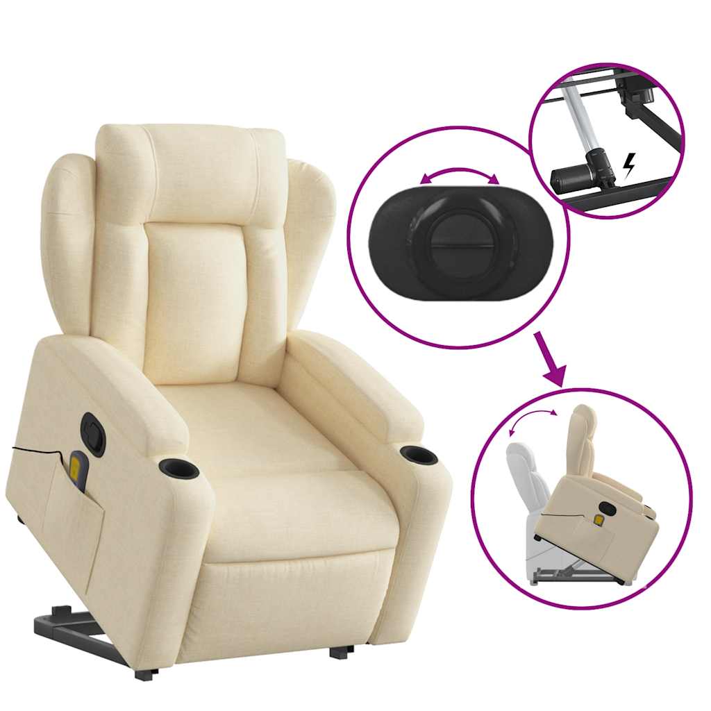 Poltrona elevatória de massagens tecido cor creme
