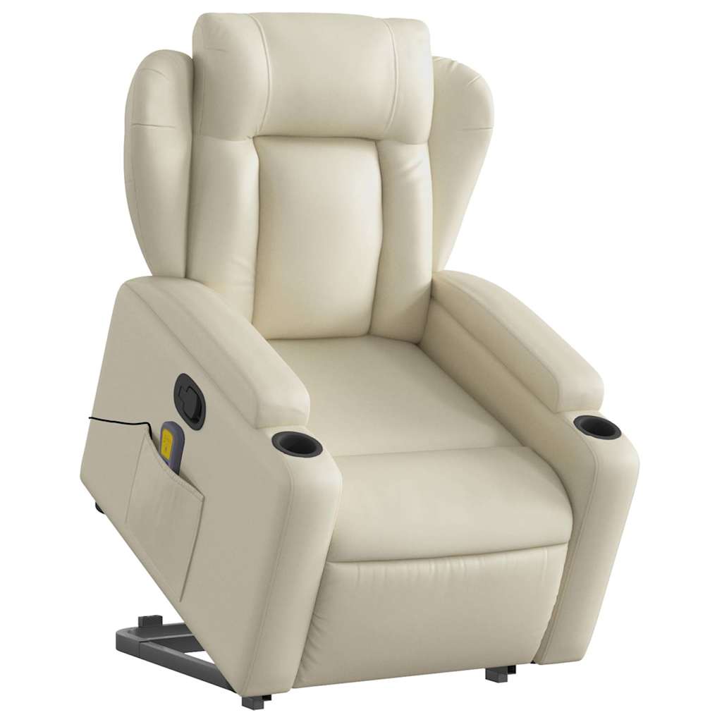 Poltrona reclinável de massagens couro artificial cor creme