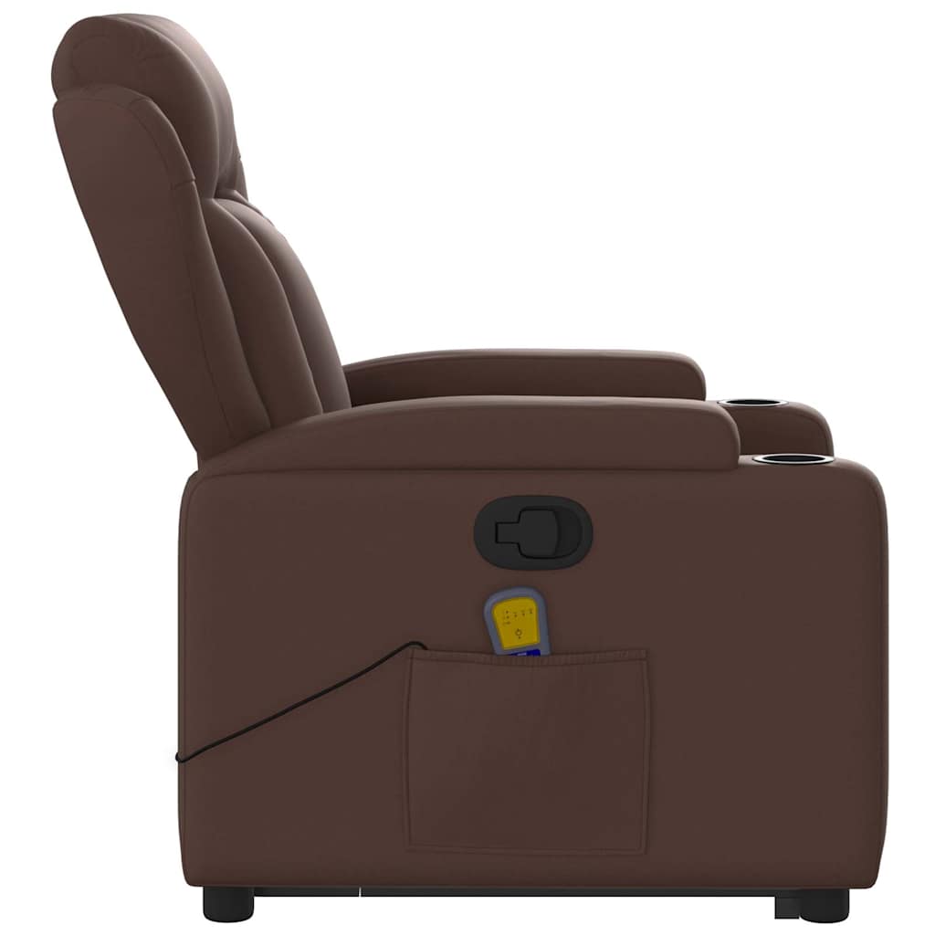 Poltrona massagens reclinável elevatória couro artif. castanho