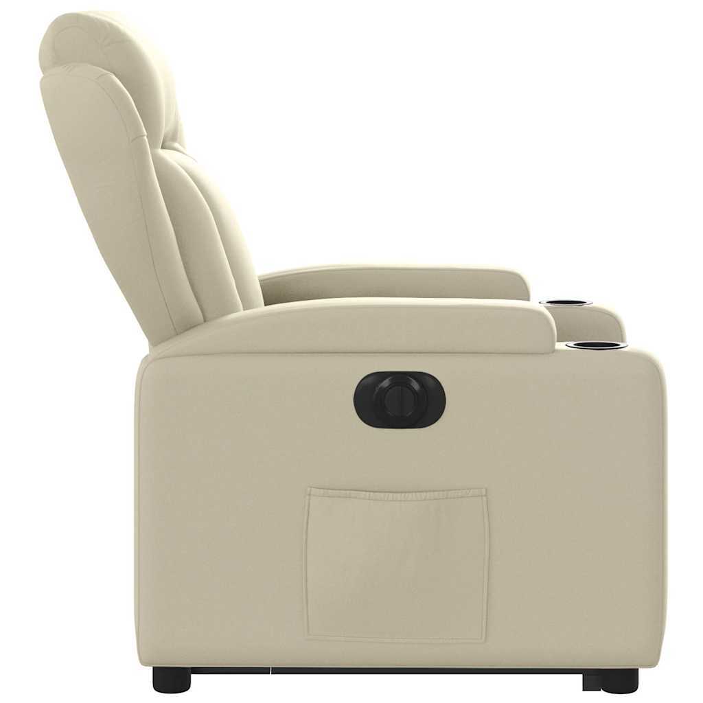 Poltrona reclinável elevatória elétrica couro artificial creme