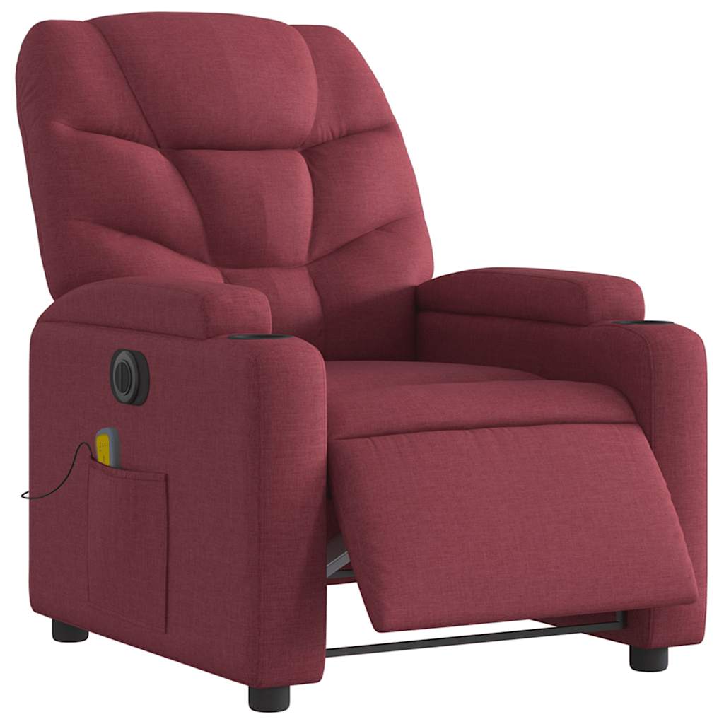 Poltrona reclinável de massagens elétrica tecido vermelho tinto