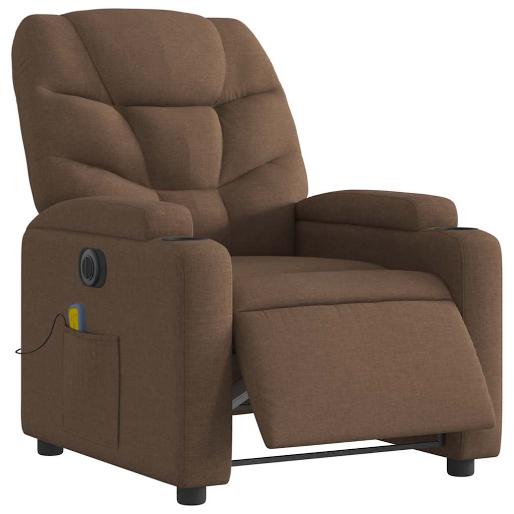 Poltrona de massagens reclinável elétrica tecido castanho