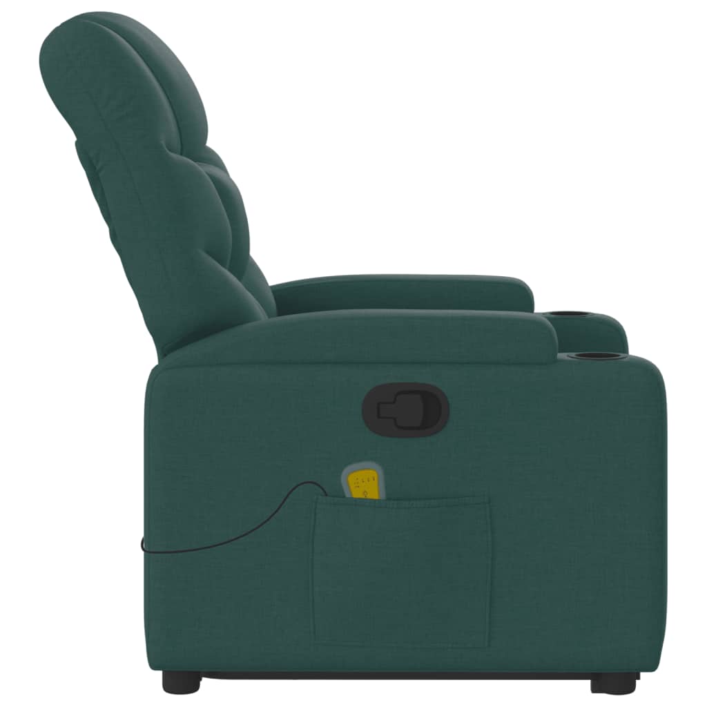 Poltrona reclinável elevatória de massagens tecido verde-escuro