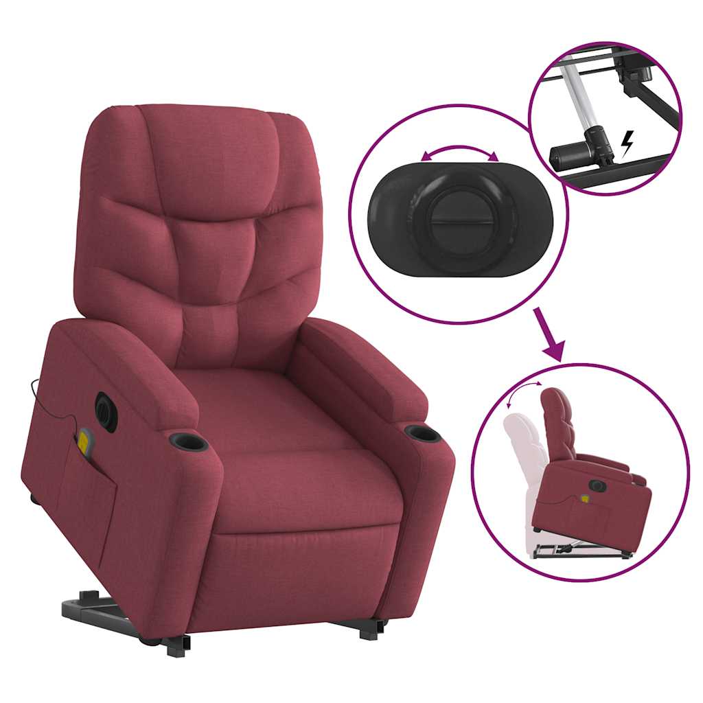 Poltrona elevatória de massagens elétrica tecido vermelho tinto